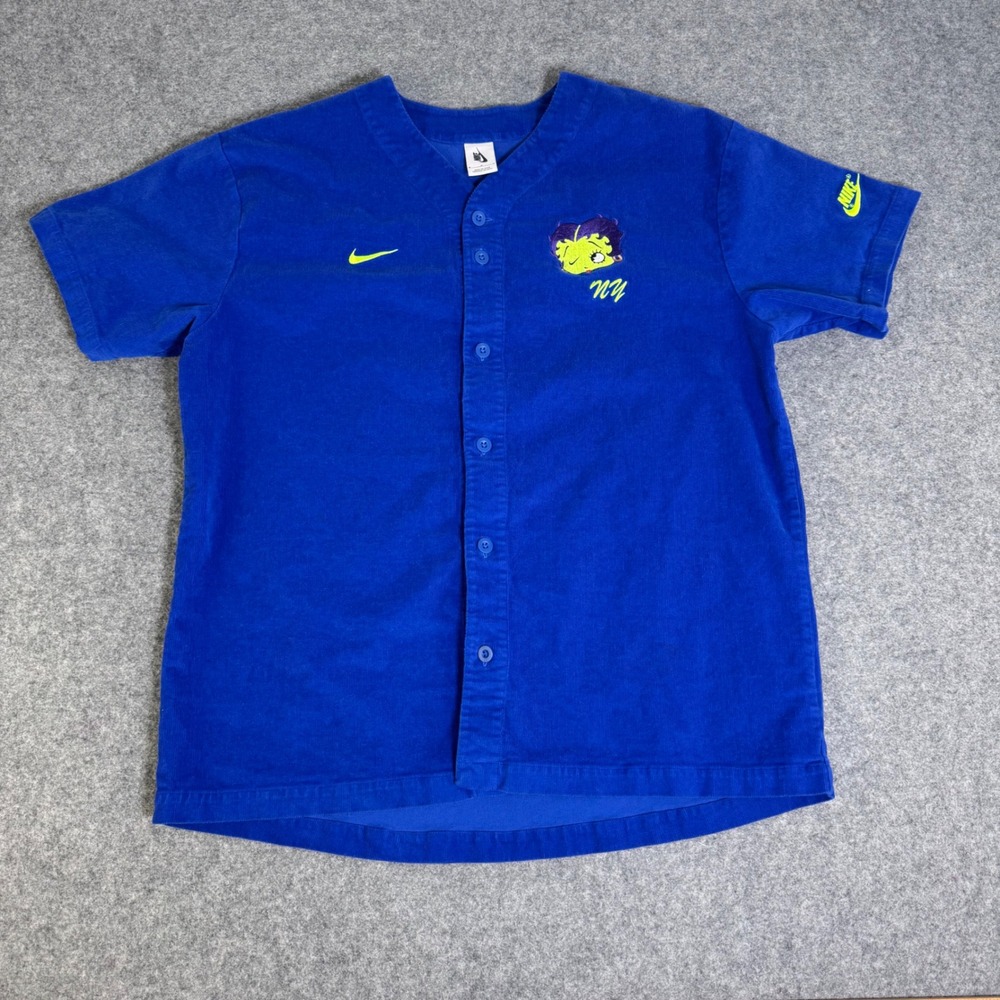 Nike Olivia Kim Betty Boop Corduroy Baseball Jersey Blue Women M CU9617-480